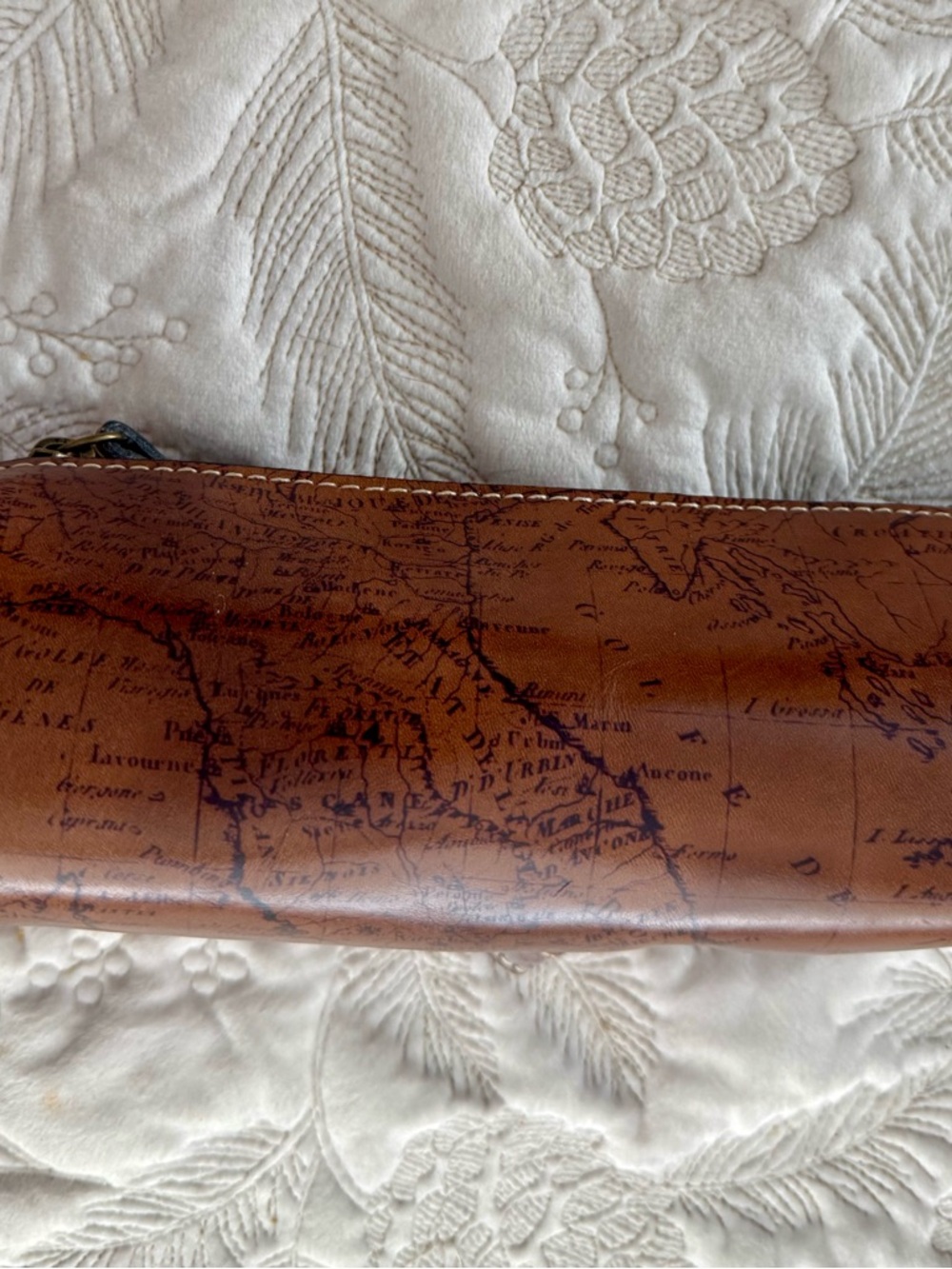 Patricia Nash Brown Leather Travel Toiletry Pouch with Map Print - Picture 3 of 9
